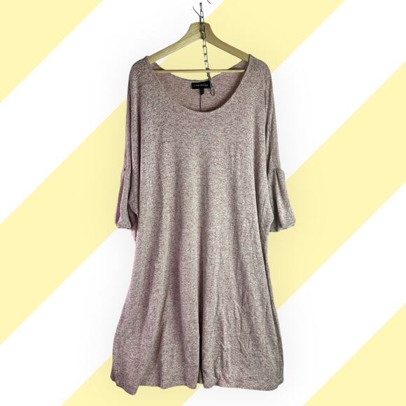 Lane Bryant Women's 26/28 Pink White Marled Ruffle Sleeve Shift Dress Stretch - Picture 1 of 9